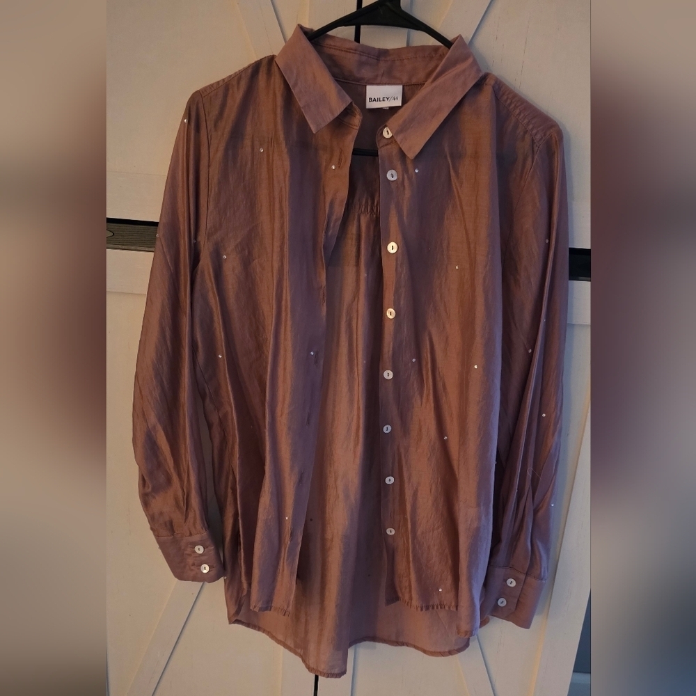 Bailey 44 Women's Mauve Blouse with Button Detail And Diamond Embellishments